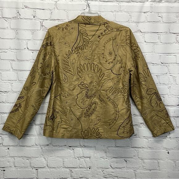 Chico's Blazer Women's Size 0 XS/4 Gold/Tan Silk Embroidered Embellished Career - Picture 9 of 10